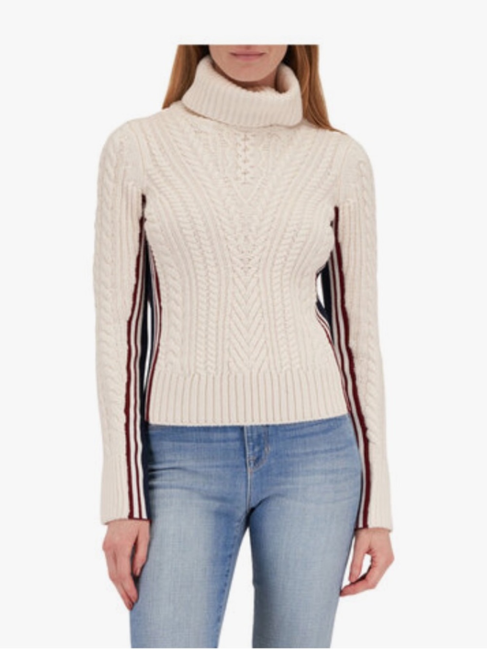 Veronica Beard Maril Off-White Striped Chunky Wool Turtleneck Sweater S